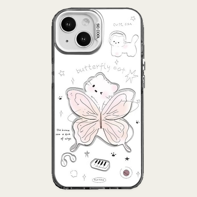iPhone 7 Plus / 8 Plus Slim Fit Matte Hard Case with Pink Butterfly Cat Design