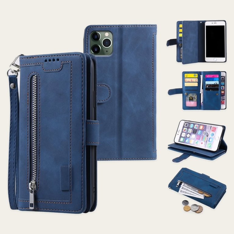 Google Pixel 7 Pro All in One Wallet 9 Card Front Zipper Suede Finish