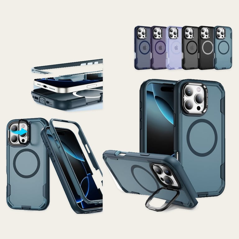 iPhone Air Soft-Touch 3 in 1 MagSafe Case Shockproof w Foldable Camera Stand