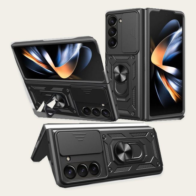 Samsung Galaxy Z Fold 4 Dual Layer Case with Ring Holder & Camera Shutter