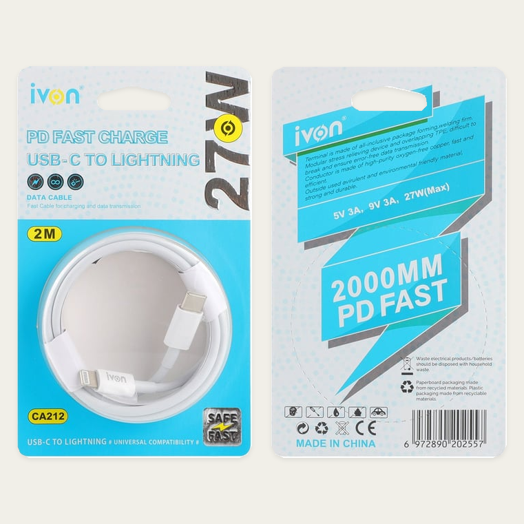Ivon 27W USB C to Lightning Cable Pd Fast Charge 2 Meter Length