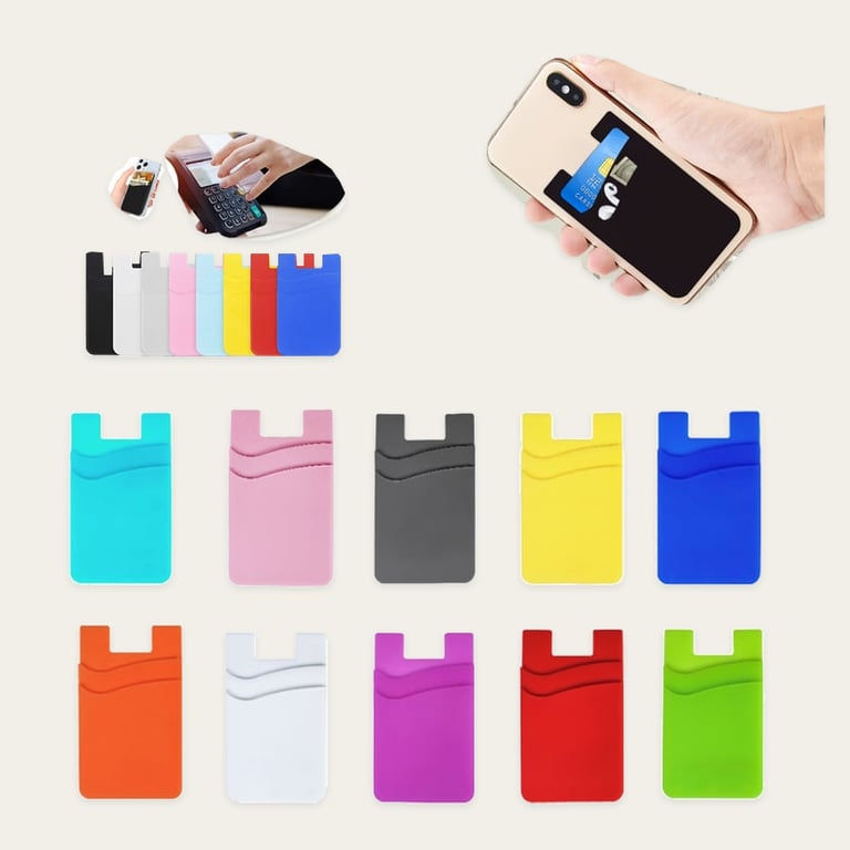 Dual Slot Silicone Adhesive Phone Card Holder Stick-on Wallet Pocket for Back of Phone
