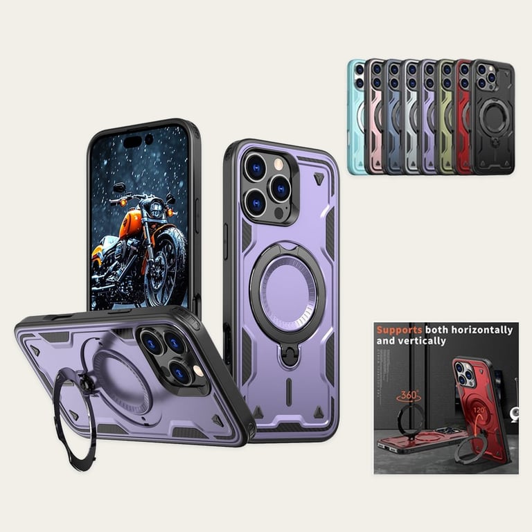 iPhone 17 Slim Shockproof Case with 360° Rotating Foldable Magnetic Ring Kickstand