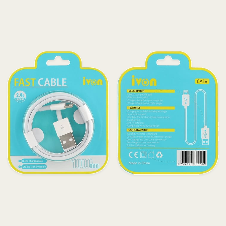 Ivon 1m High Speed USB A to Lightning Cable