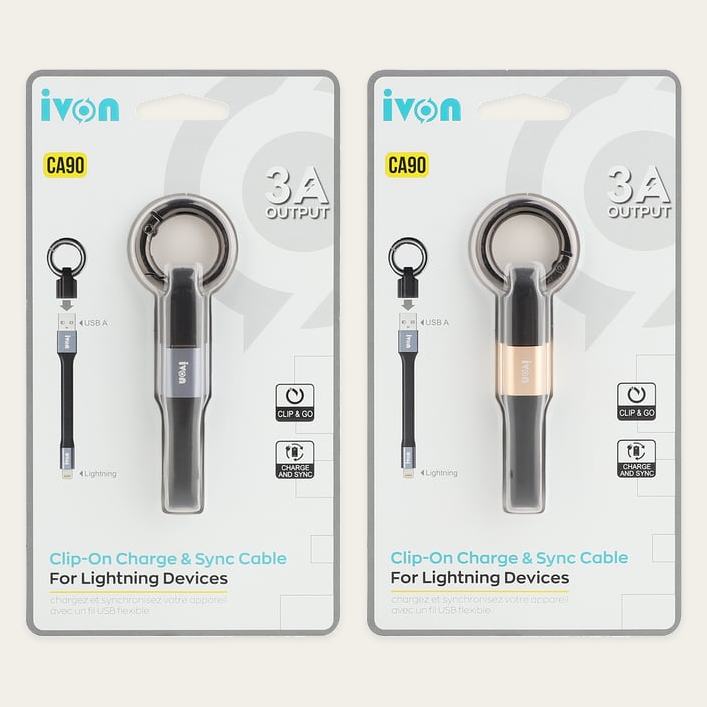 Ivon Clip-on Charge & Sync Cable with Key Ring USB a to Lightning