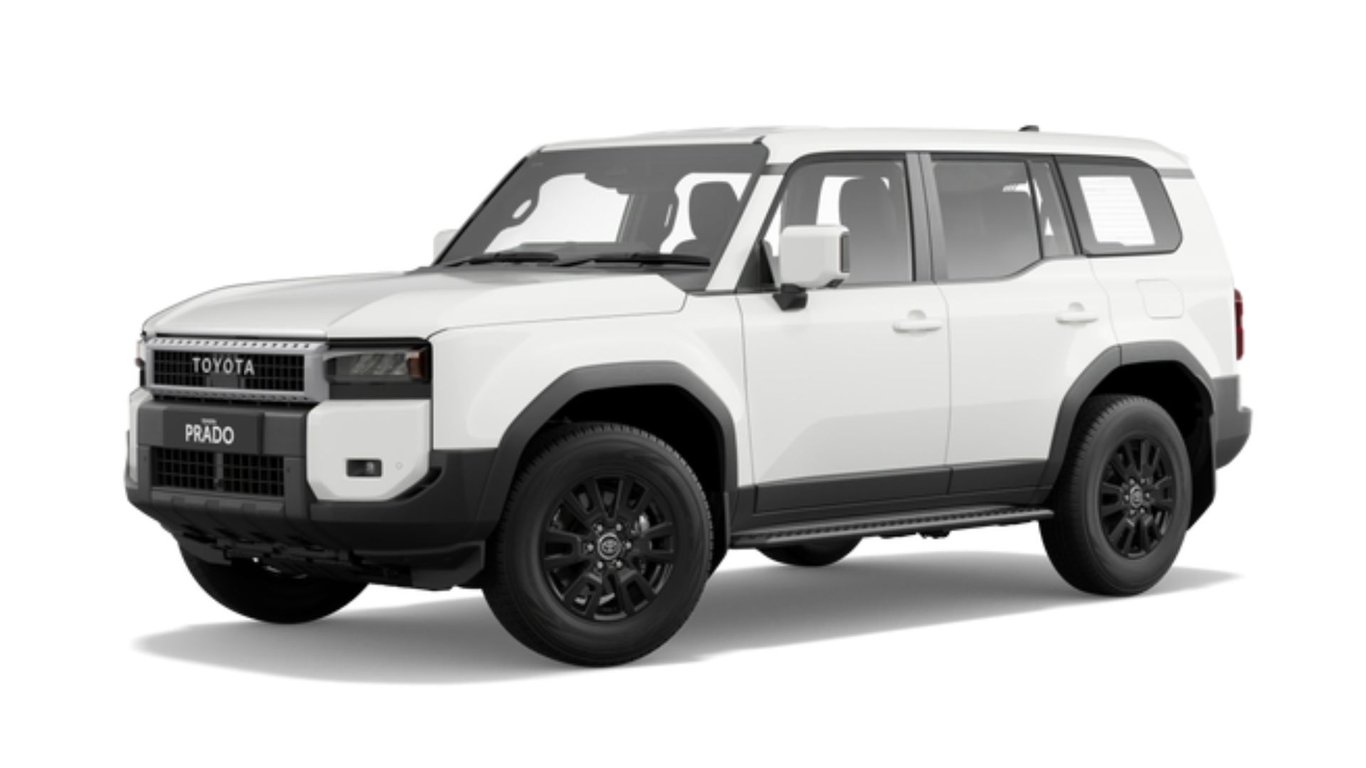 Toyota LandCruiser Prado SUV front three-quarter view in white