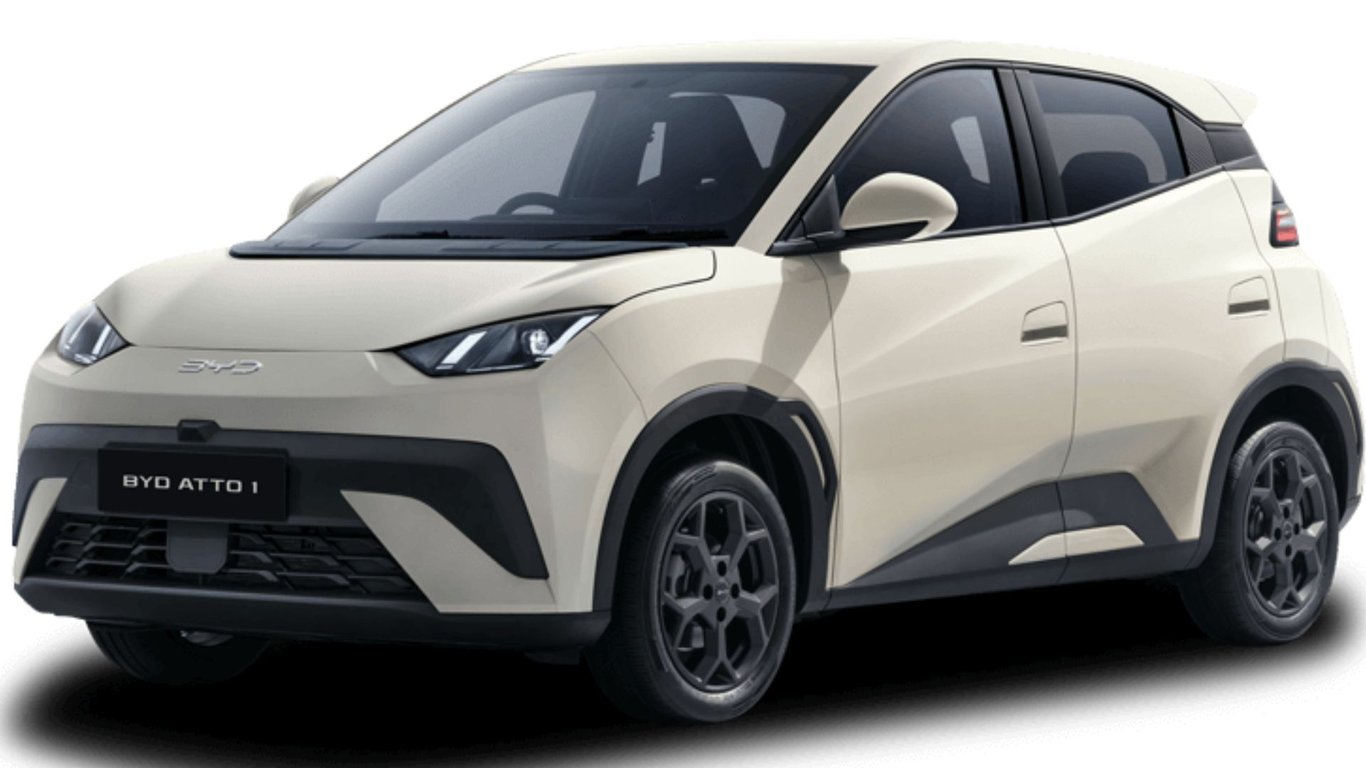 Current BYD Atto 1 electric hatch front three-quarter view