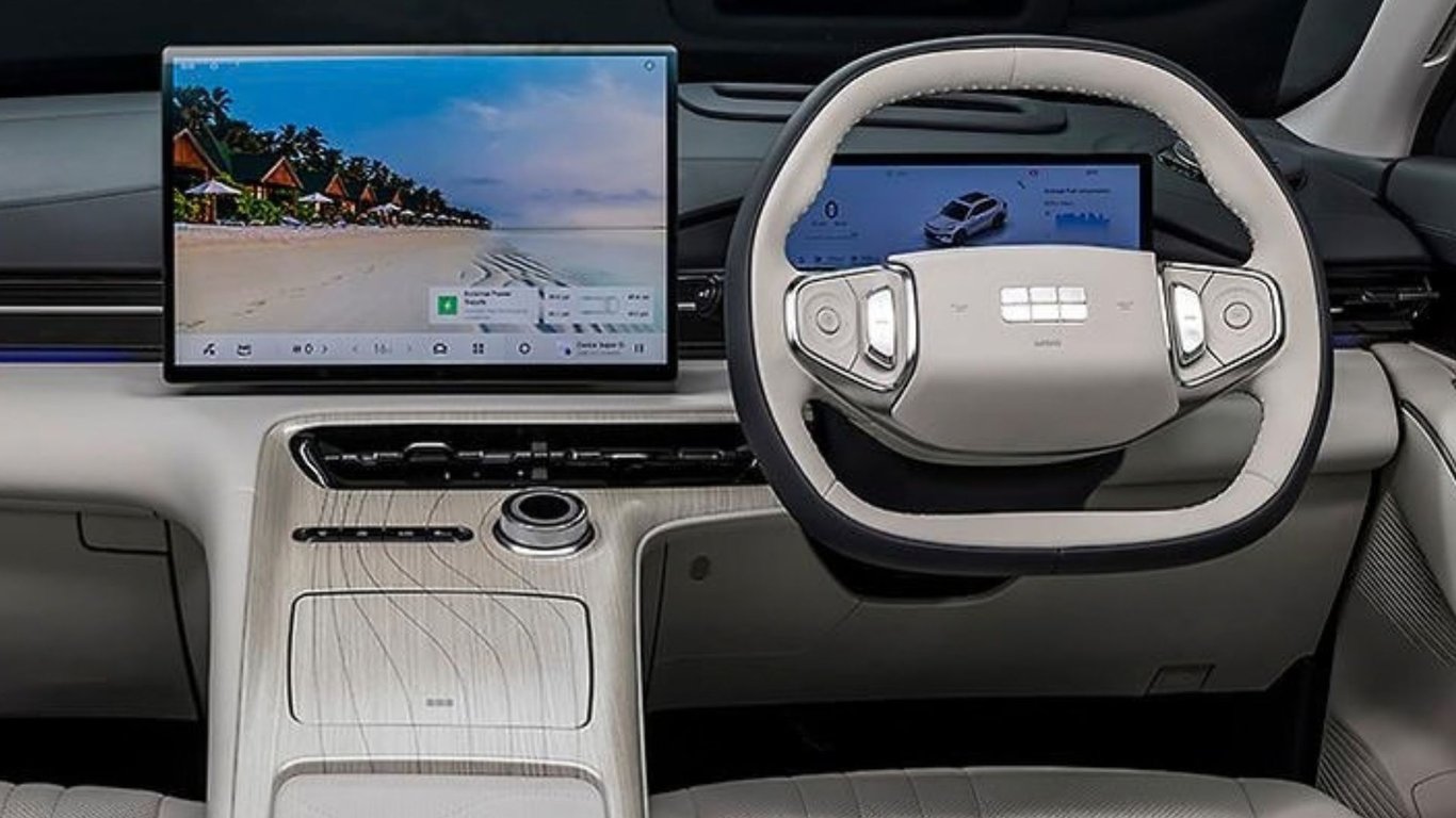 Geely Starray EM-i right-hand-drive dashboard with touchscreen and steering wheel