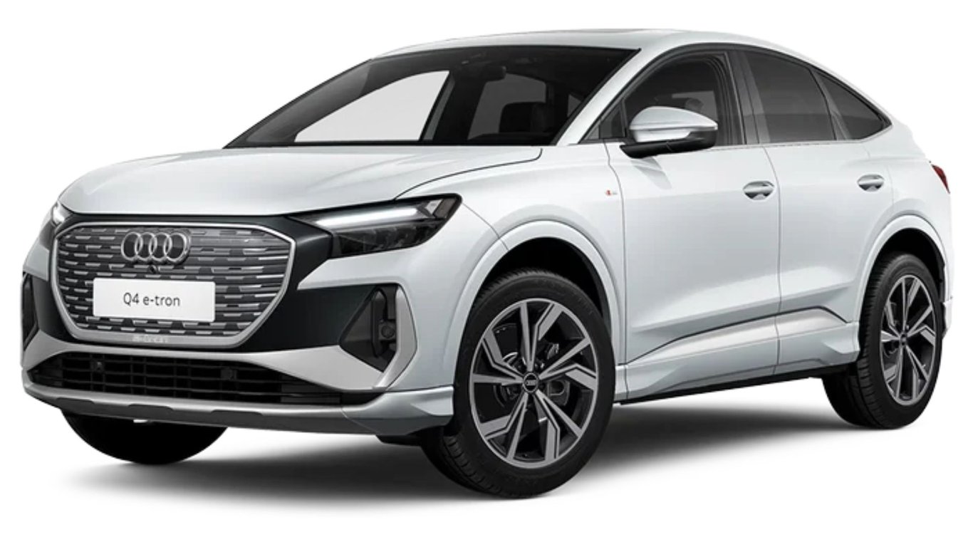 Audi Q4 e-tron Sportback electric SUV front three-quarter view in white