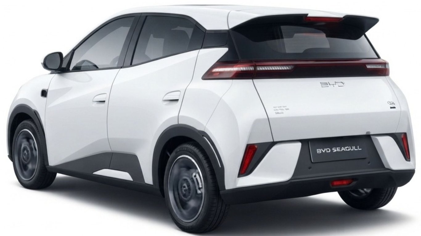 Current BYD Atto 1 electric hatch rear three-quarter view in white