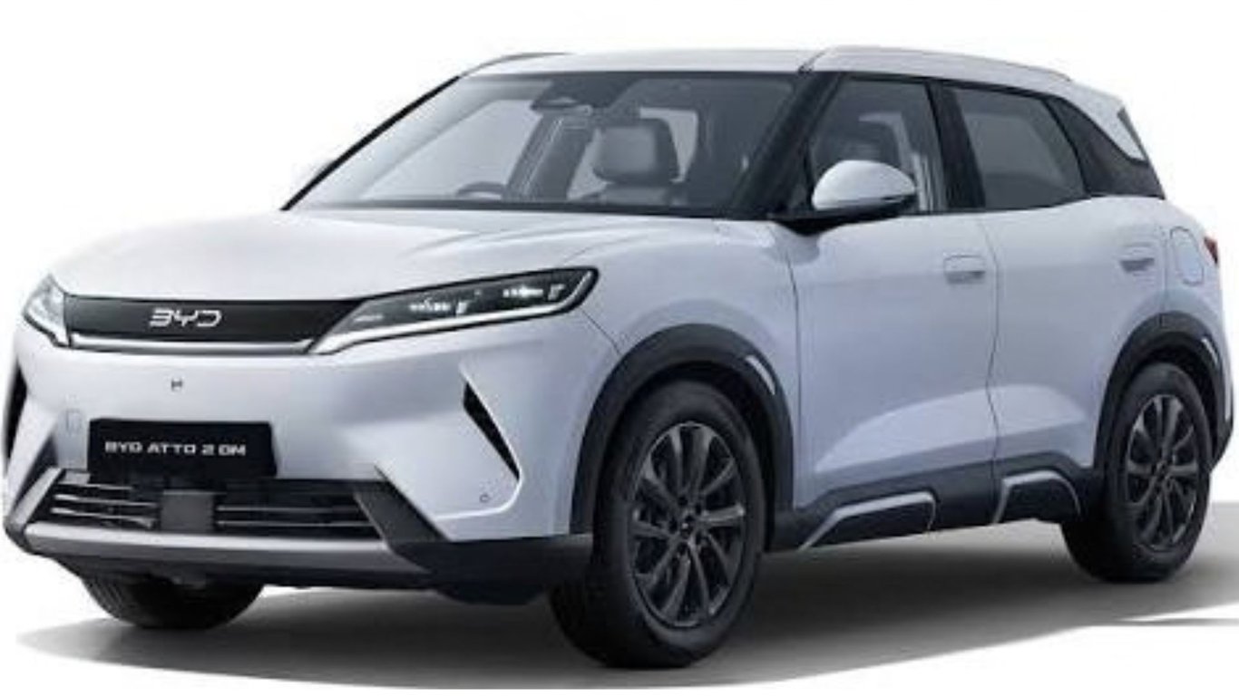 BYD Atto 2 DM-i plug-in hybrid SUV front three-quarter view in silver