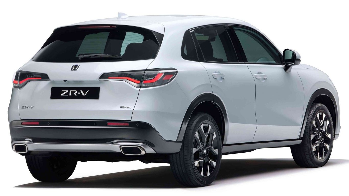 Honda ZR-V hybrid SUV rear three-quarter view in white