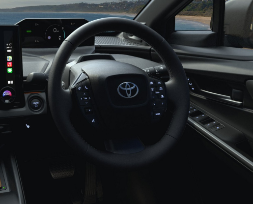 Toyota bZ4X right-hand-drive steering wheel and dashboard