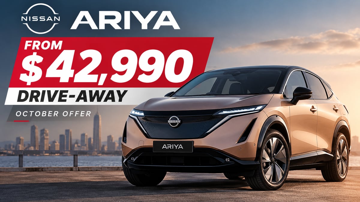 Featured image for Nissan Ariya listed from $42,990 drive-away in an October offer