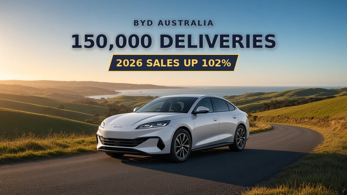 BYD Seal 6 on a Victorian country road as BYD passes 150,000 Australian deliveries