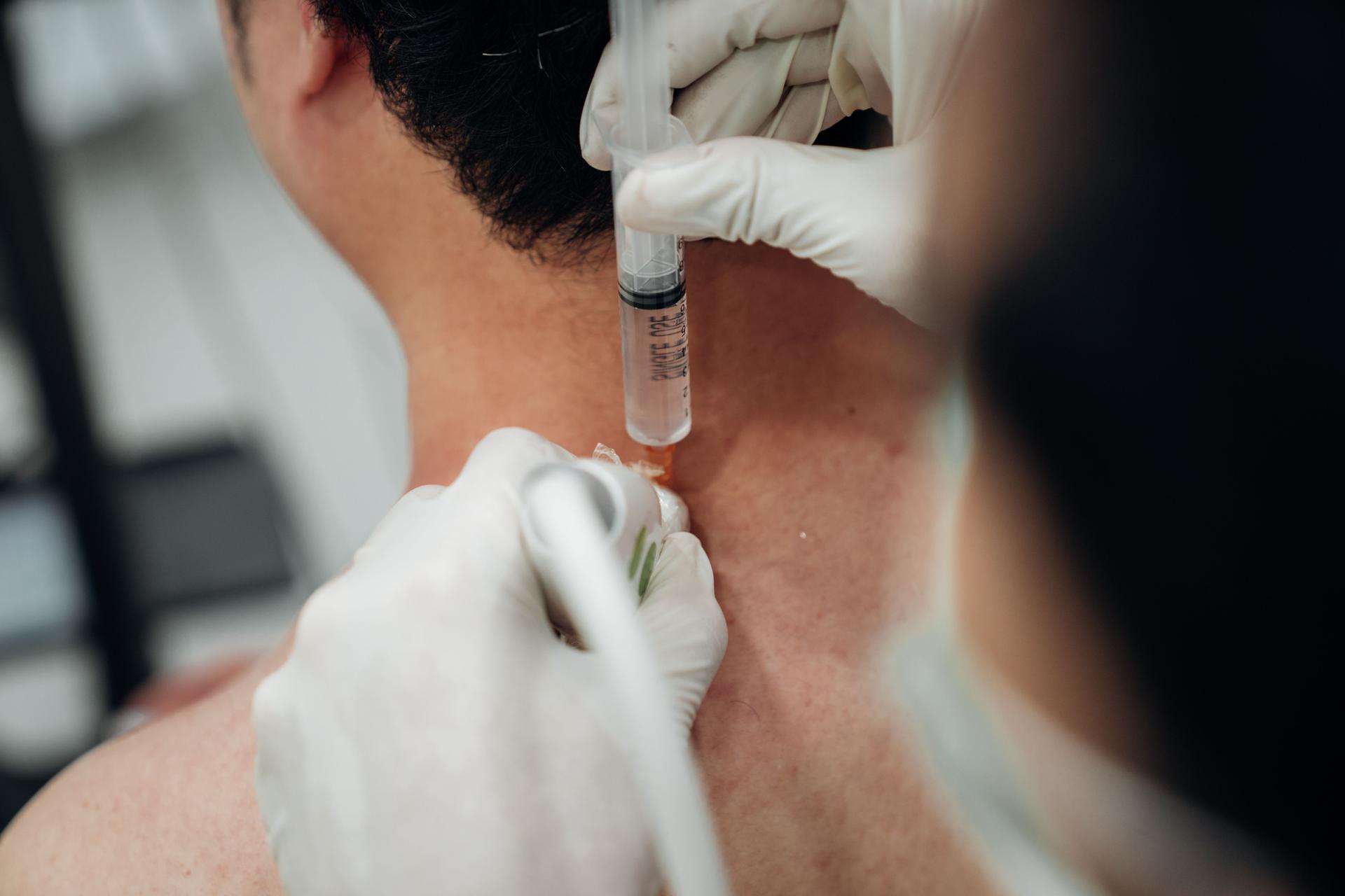An injection performed with precise ultrasound guidance