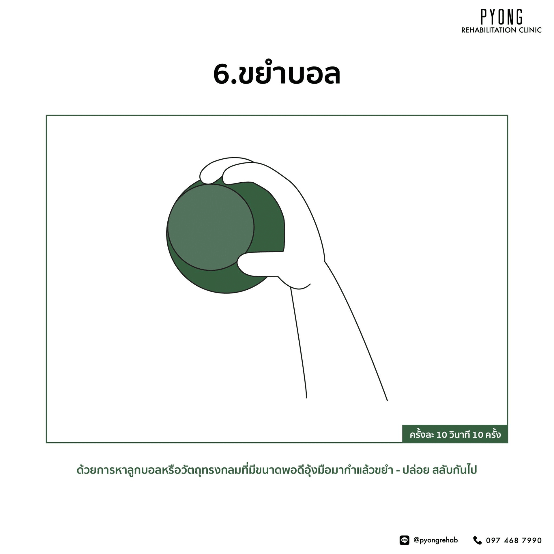ภาพสาธิตท่าบริหารมือด้วยการกำและขยำลูกบอลขนาดพอดีอุ้งมือ