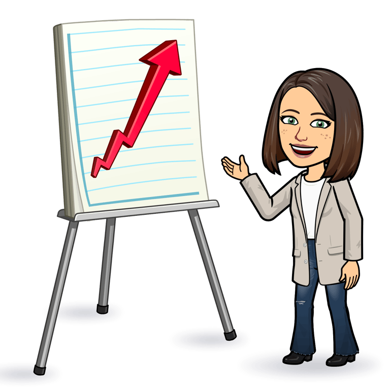 Bitmoji of Jordyn Phillips point to a graph.