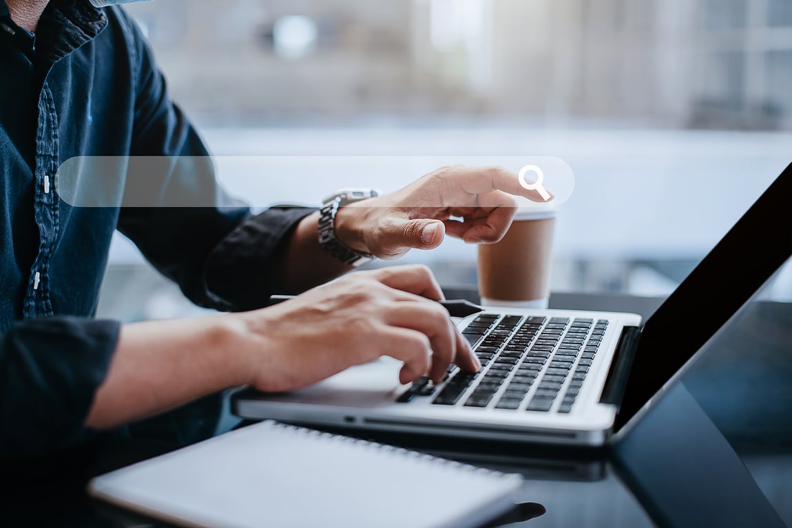 Business man clicking internet search page
