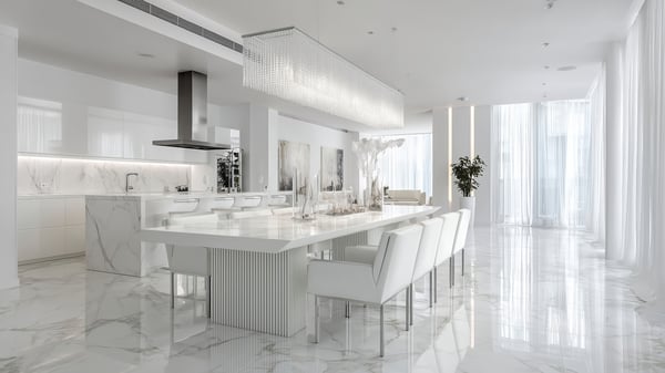 [D424] Opulent White Marble Open-Concept Kitchen