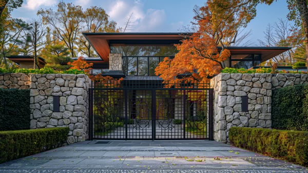 [E227] Stately Ashiya Residence Exterior: Tactile Stone & Wood Textures