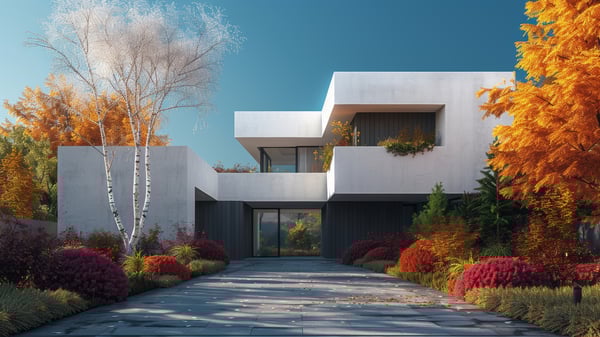 [E482] Reflection Exterior Early Autumn Damp — Nordic White