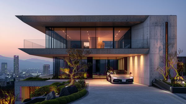 Slot-0202 Geometric Monoliths: concrete cube architecture with glass skin and cantilevered forms / [0202] 幾何学の造形：コンクリートの質塊とガラスの皮膜によるモダン外観