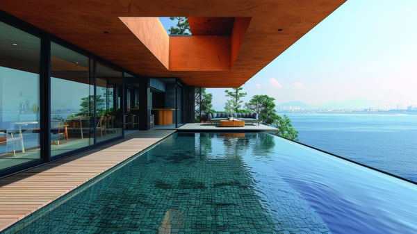 [G446] Rustic Tropical Reflection Infinity Pool Garden