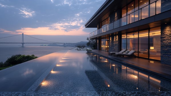 Slot-G511 [G511] Modern Japanese Coastal Stone Residence at Blue Hour