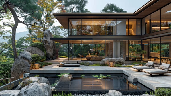 [G698] Ashiya Rokurokuso Futuristic Garden Terrace with Dramatic Light Contrast