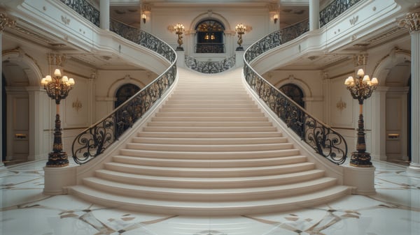 [H224] Grand Continental Entrance Hall with Ornate Wrought Iron and Marble Texture