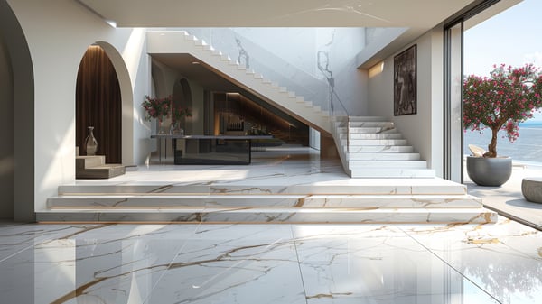 Slot-0205 The Threshold: dramatic entrance hall with double-height ceiling, light, and material texture / [0205] 来訪者への序奏：吹き抜けと光が奏でるエントランスホール