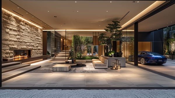 [H398] Futuristic Light-Filled Entrance Hall with Car Display