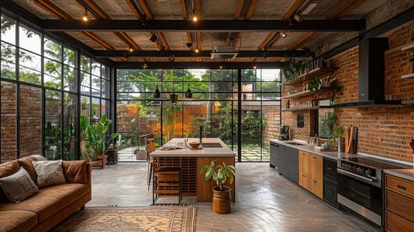 [K378] Industrial Loft Kitchen with Luminous Light