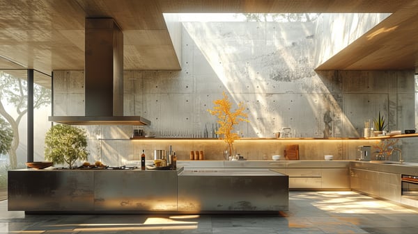 [K379] INDUSTRIAL LIGHT KITCHEN WITH OCEANIC NUANCE