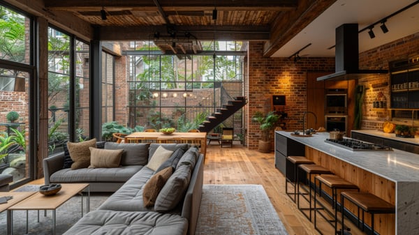 [K478] Industrial Loft Kitchen with Reflective Surfaces in Ashiya