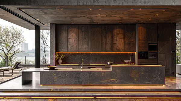 [K579] Monochromatic Industrial Kitchen with Oceanic Aura in Ashiya