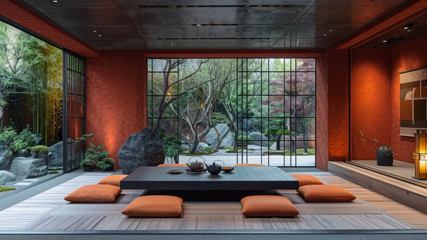 [O117] Modern Asian Spiritual Irori Room with Chiaroscuro