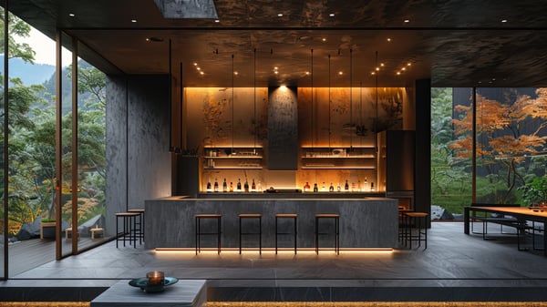 Slot-0217 The Art of Nightfall: private bar lounge with intimate lighting and rich materials / [0217] 夜の芸術：プライベートバーの照明と重厚な素材が奏でるラウンジ