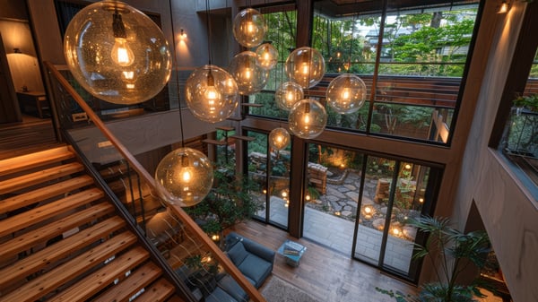 [O418] Elegant Multi-story Stairwell with Reflected Light