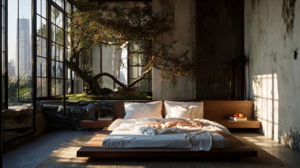 Slot-0214 The Circadian Suite: hotel-like master bedroom with indirect lighting and panoramic view / [0214] ホテルライクな休息：間接照明とパノラマ窓が輝く寝室