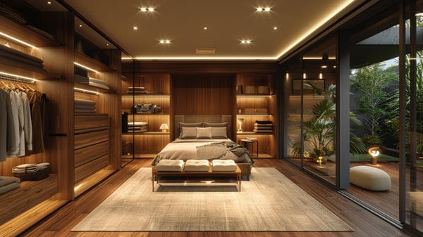 [R287] Serene Walnut Resort Closet with Asian Spiritual Texture