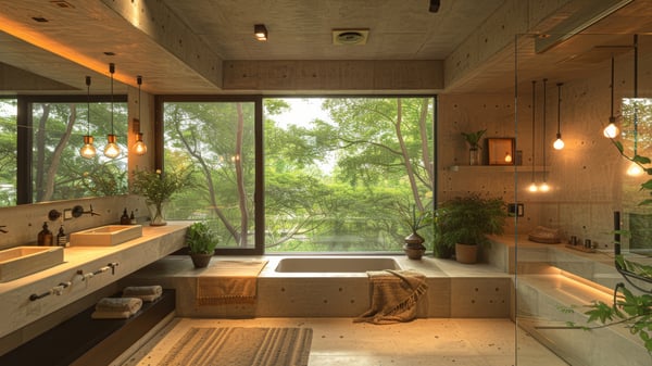 [V378] Industrial Light-Filled Concrete Bathroom in Rokurokuso-cho