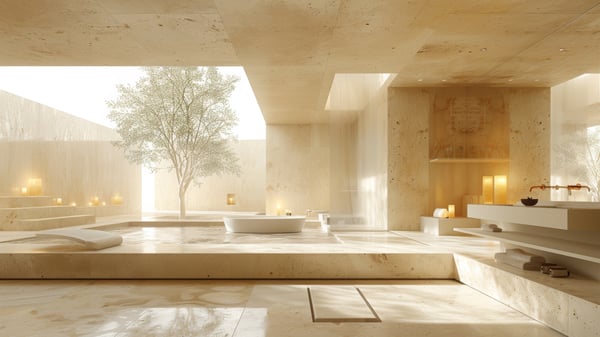 [V387] Luminous Resort Bathroom with Zen Courtyard