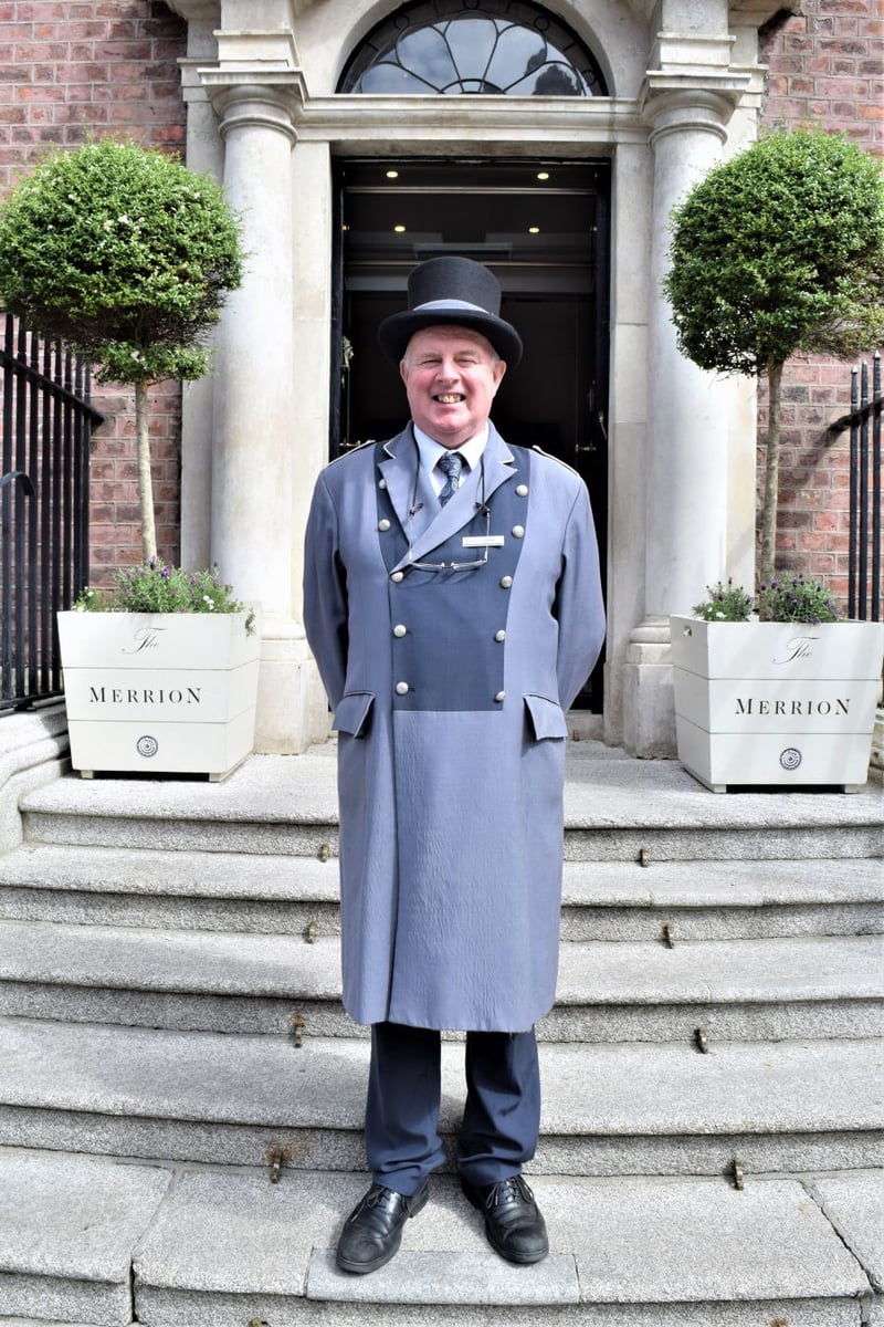 </who>Commissionaire David at The Merrion Hotel in Dublin.