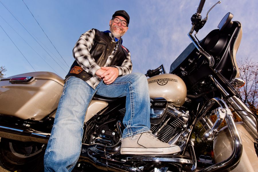 <who>Photo Credit: NowMedia</who> Darrell Richards atop his Harley Davidson Street Glide