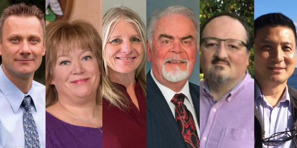</who> Six are running to be Prince George's next mayor. From left, Adam Hyatt, Terri McConnachie, Lisa Mitchell, Roy Stewart, Christopher S. Wood and Simon Yu.