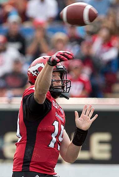 <who>Photo Credit: Calgary Stampeders </who>Stamps' Bo Levi Mitchell passed for 361 yards.