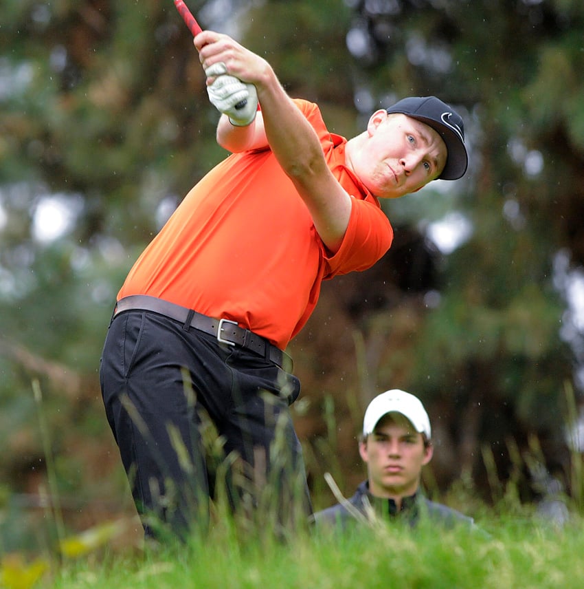 <who>Photo Credit: Lorne White/KelownaNow </who>Justin Towill of Kelowna led after the first day with a par 72 and hung on to garner a berth on the Zone 2 team at the B.C. junior championship tournament in Kamloops.