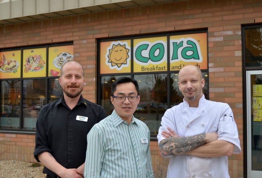 <who>Douglas (centre) with the Cora management team, William (left) and Robin (right).</who>